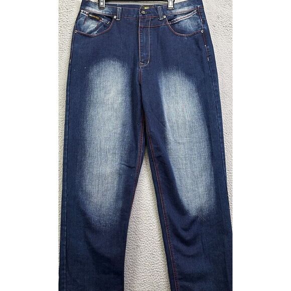 Akademiks Jeans Mens 38 Blue Distressed Loose Fit Straight Leg Pockets Denim NEW